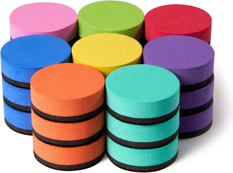 favide 24 Pack Magnetic Whiteboard Dry Erase Erasers Chalkboard Cleansers for Classroom, Home and Office (Round, 8 Color) - Image 1